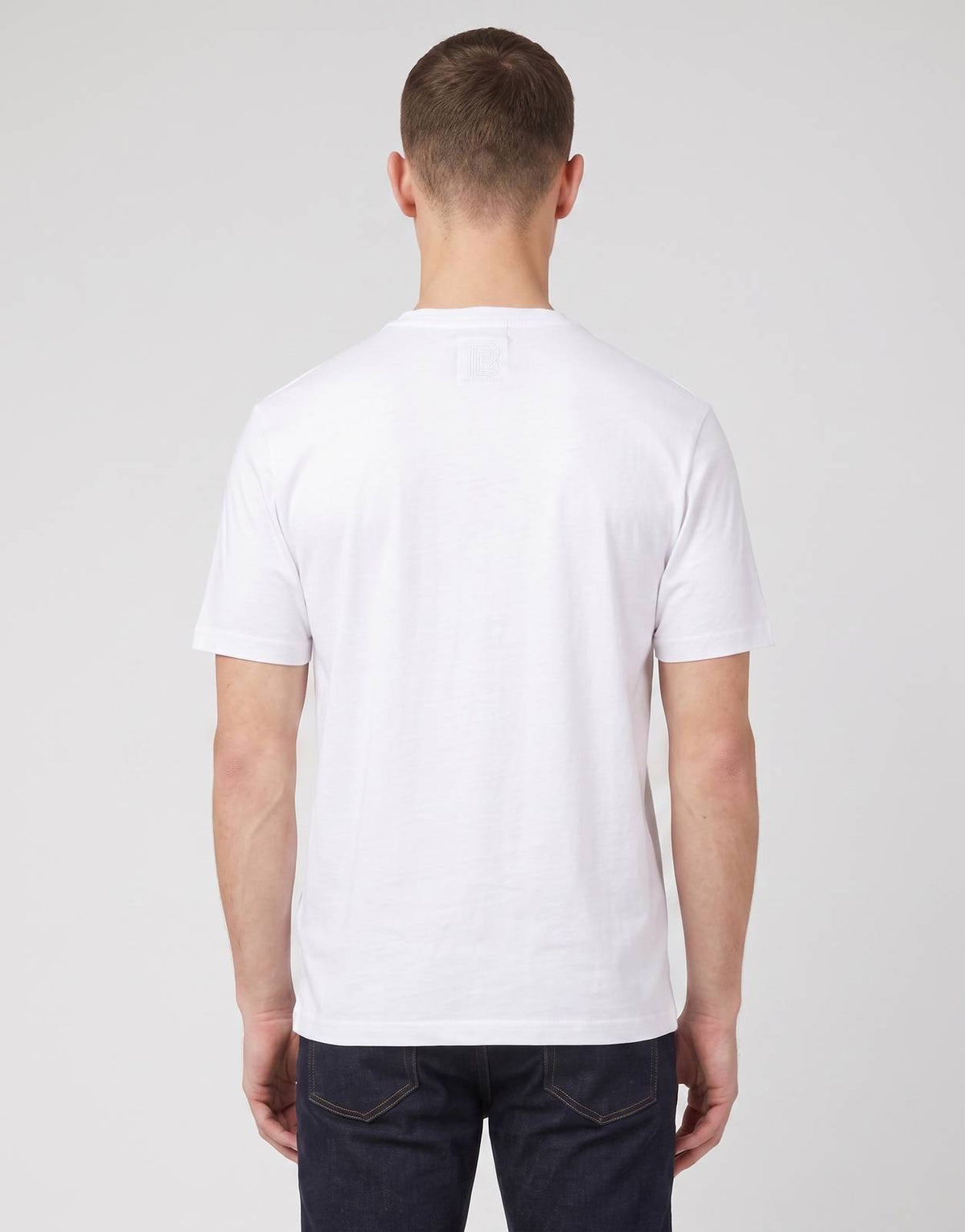Men's Ben Sherman B Bling White T-shirt, seen from the back, on a model against a white background.