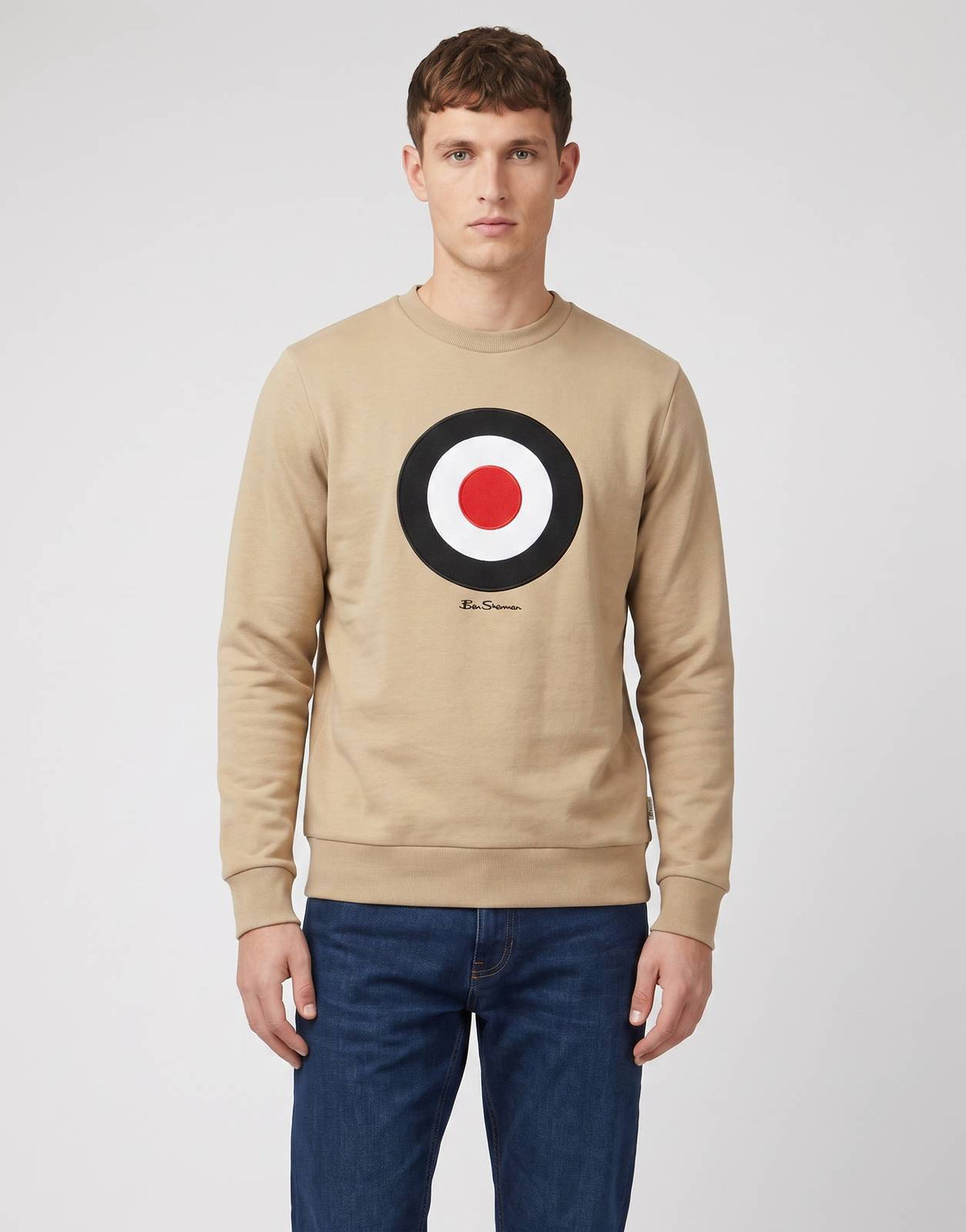Ben Sherman Target Crew Cornstalk Sweater for men, featuring a distinct target logo on the chest, rendered in a comfortable