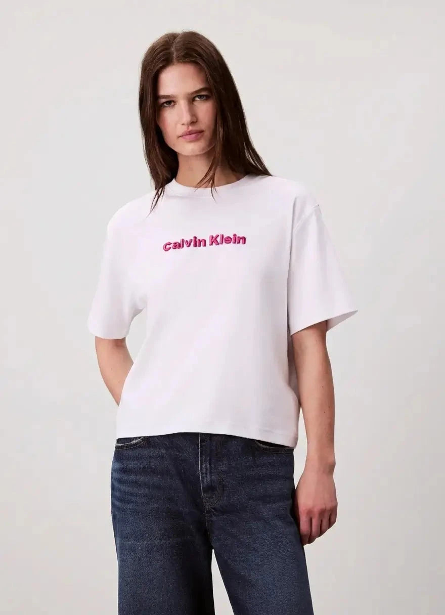 Calvin Klein 2 Tone 3D Embroidery Logo White T-Shirt - Subwear