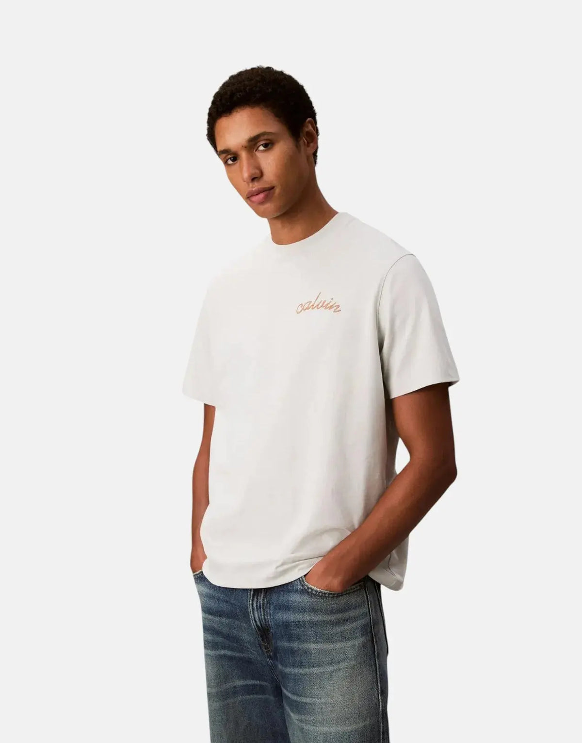 Calvin Klein Left Chain Stitch Light Grey T-Shirt - Subwear