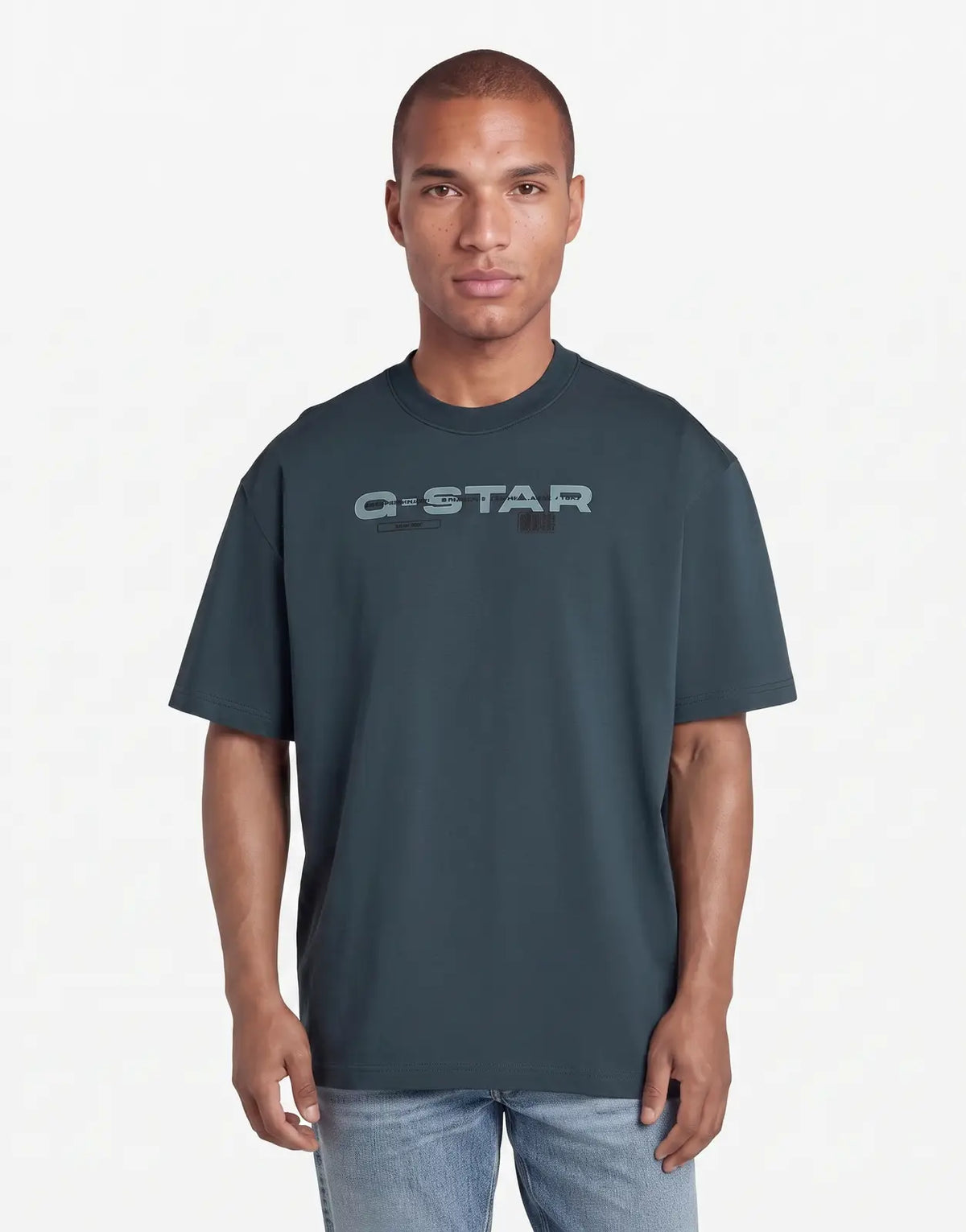 G-Star RAW Multi Technique Relaxed Vintage Navy T-Shirt for men, featuring a distinct logo print on the chest.