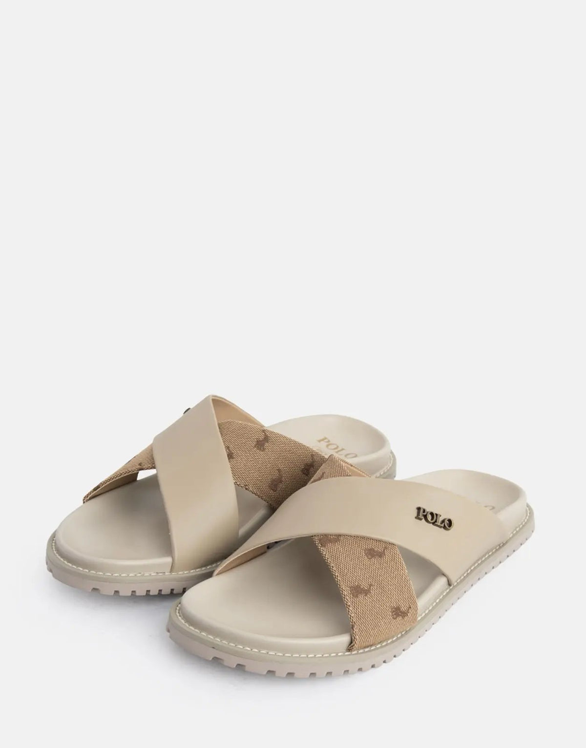 Polo Cross Strap Jacquard Taupe Sandals - Subwear