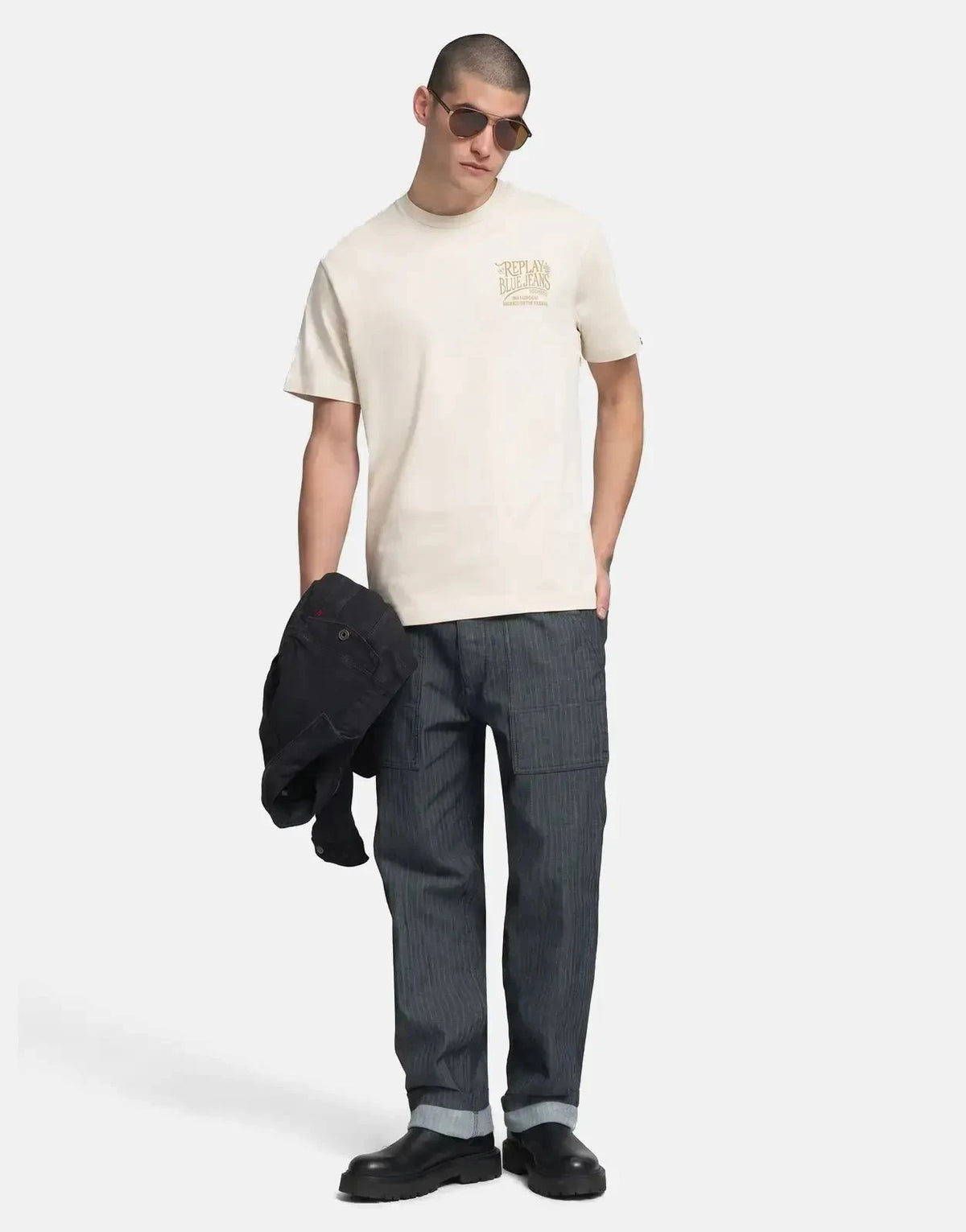 Replay Blue Jeans Side Stitch Print Natural Rope T-Shirt - Subwear
