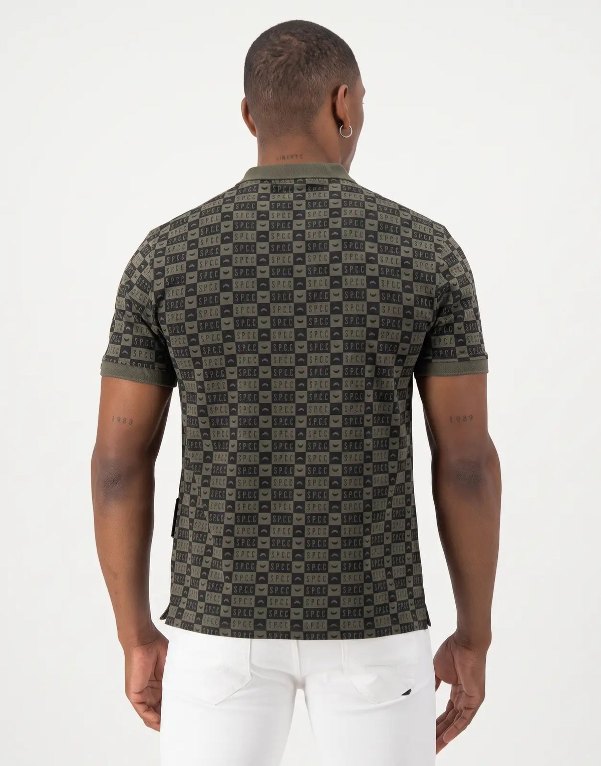 SPCC Maro Fatigue Golfer for men, featuring a dark green and black checkered pattern with logo detail, shown from the back.