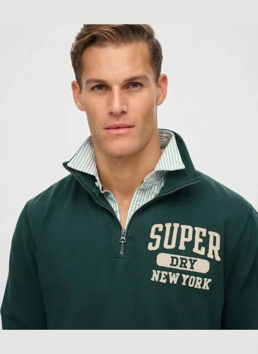 Superdry Vintage Athletic Zip Henley Eagle Green Sweatshirt - Subwear
