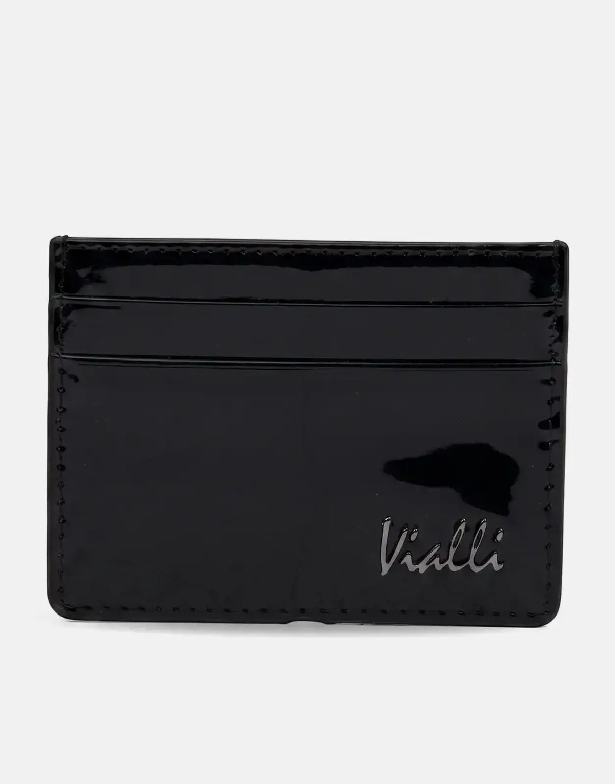Vialli Patern black patent leather card holder, featuring multiple card slots and a glossy finish.
