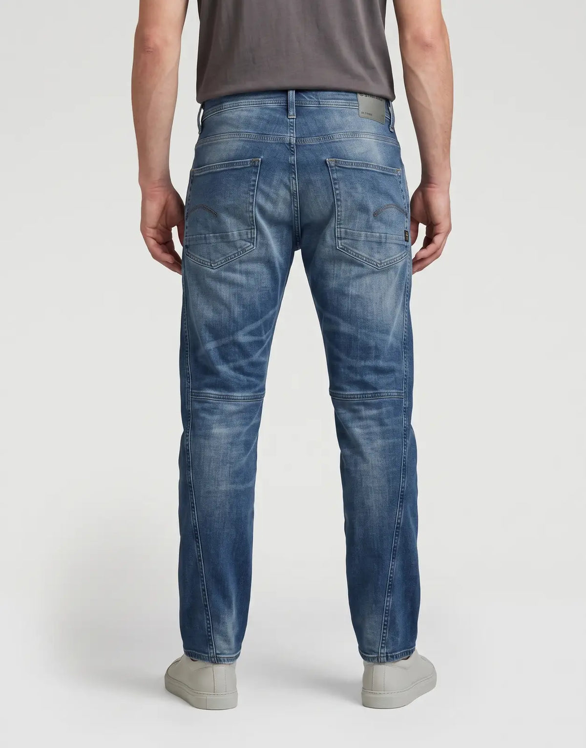 G-Star RAW Contor 3D Slim Worn In Diaz Beach Jeans, blue, slim fit, distressed, shown from the back.