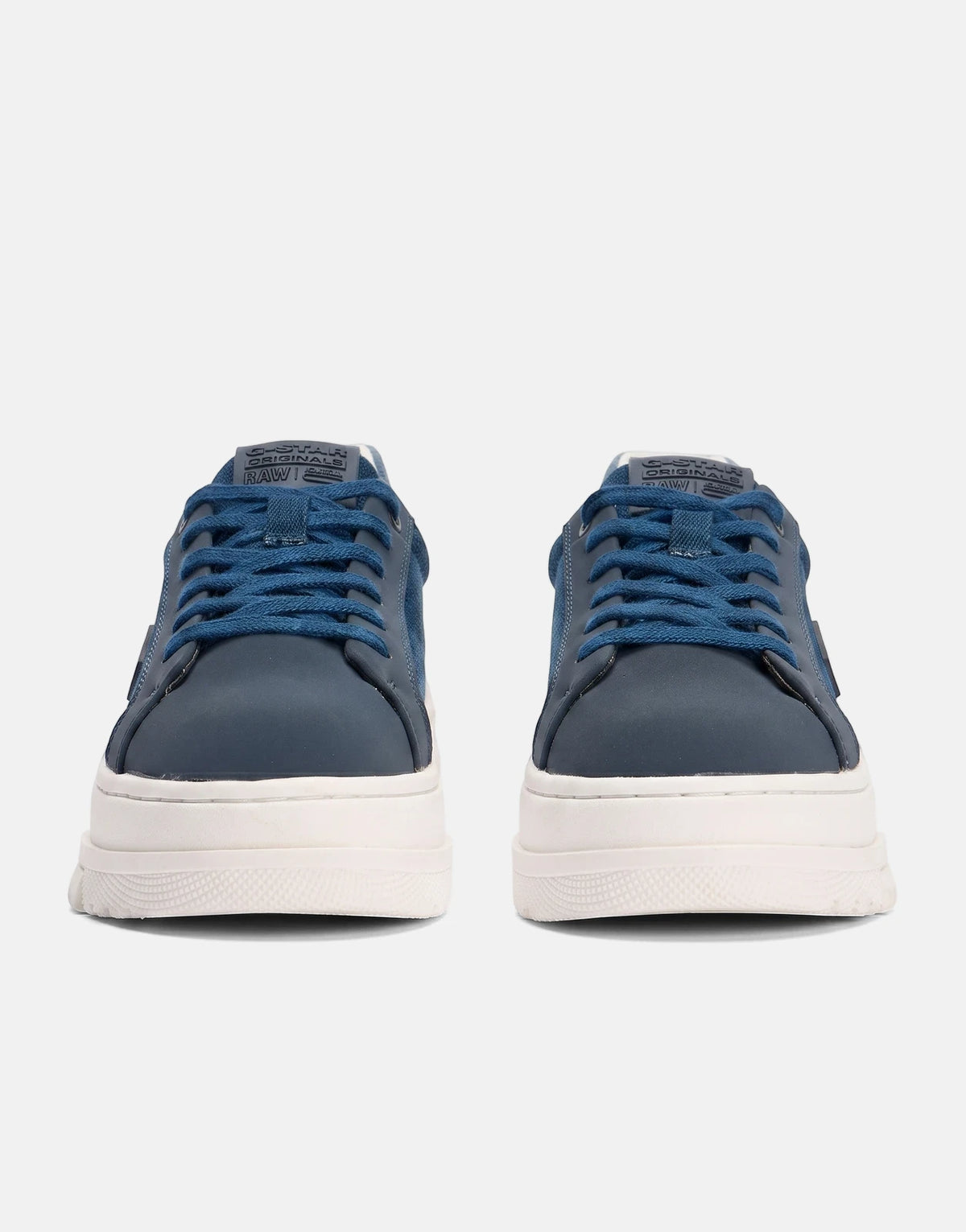 Front view of two G-Star RAW Lhana VII Dark Navy Sneakers with white platform soles and matching navy laces.