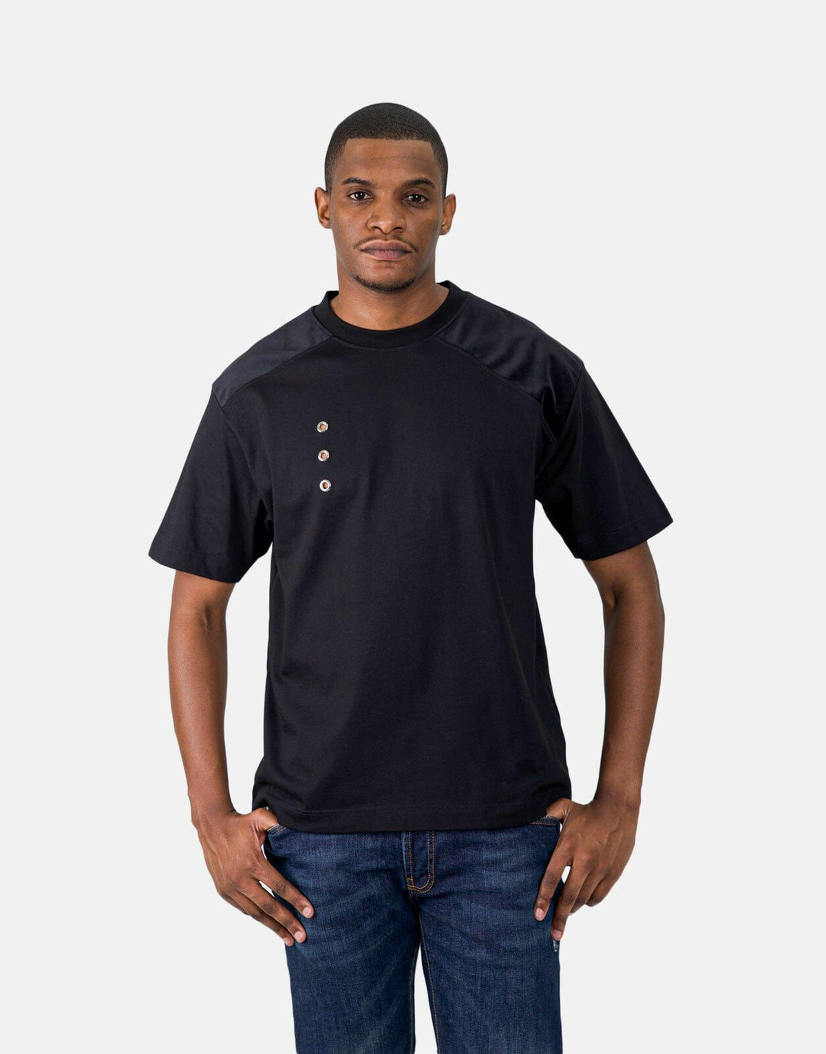 Les Hommes Black Label Eyelet Black T-Shirt - Subwear