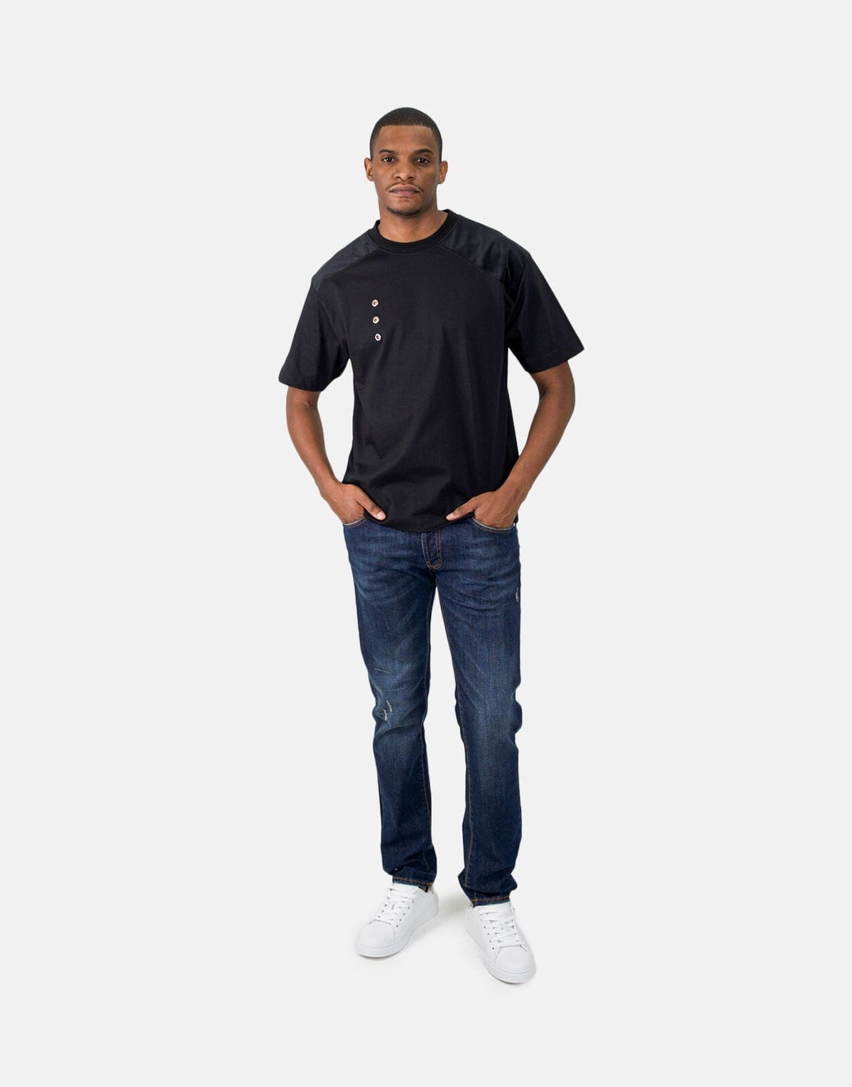 Les Hommes Black Label Eyelet Black T-Shirt - Subwear