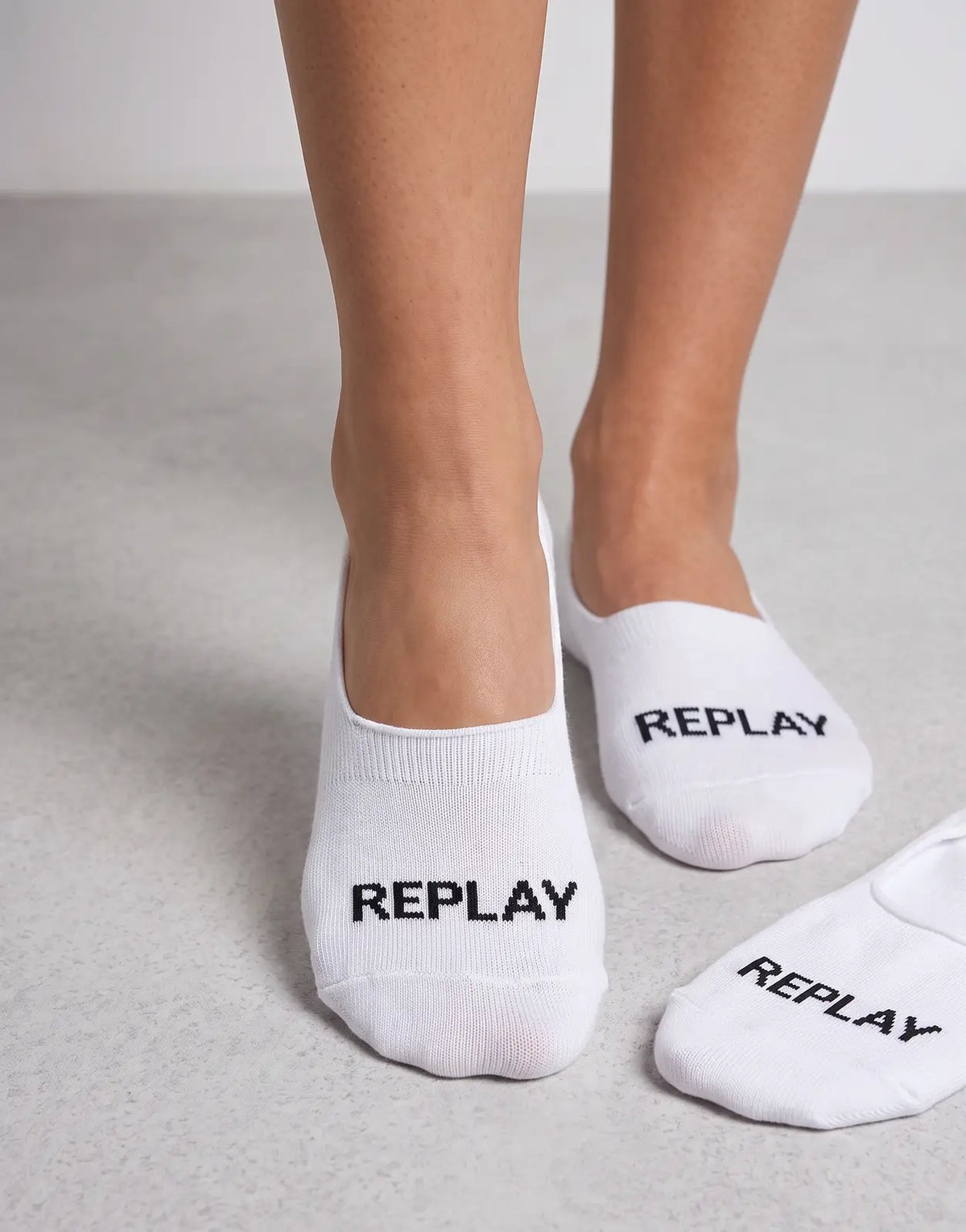Replay 3 Pack Socks in white, low-cut ankle style with black REPLAY branding on the toe.